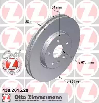 диск тормозной !перед. 321x30/51-5x120 \ Opel Insignia 1.8-2.0i/2.0CDTi, Saab 9- 430.2615.20 ZIMMERMANN
