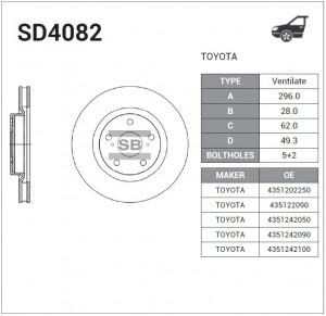 Диск тормозной TOYOTA Camry (06-/11-),Rav 4 (06-) LEXUS IS250 передний (1шт.) SA SD4082 SANGSIN