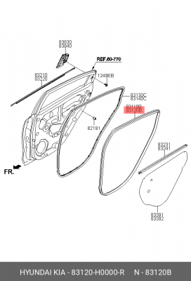 Уплотнитель проема задней правой двери 83120H0000R HYUNDAI KIA
