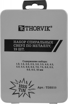 Набор сверл по металлу 1.0-10.0мм HSS Titanium (19шт.) THORVIK TDBS19 THORVIK