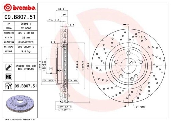 MERCEDES BENZ A140/160 W176 (2012>) 09.B807.51 BREMBO