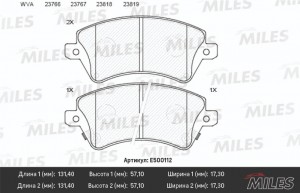 Колодки тормозные передние (Смесь CERAMIC серия PRO) TOYOTA COROLLA (E12) 1.4/1. E500112 MILES