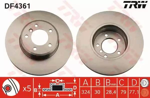 Диск тормозной передний BMW 5 E60 DF4361 DF4361 TRW