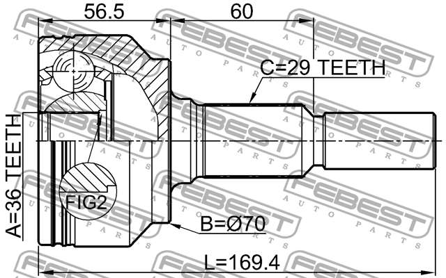 ШРУС внешний JEEP GRAND CHEROKEE III 2004-2010 (36x68x29) 2010-GRCH 2010-GRCH FEBEST