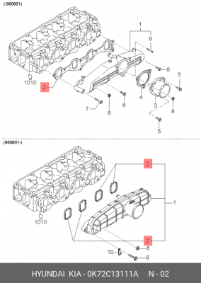 Прокладка впускного коллектора 0K72C-13111A 0K72C13111A HYUNDAI KIA
