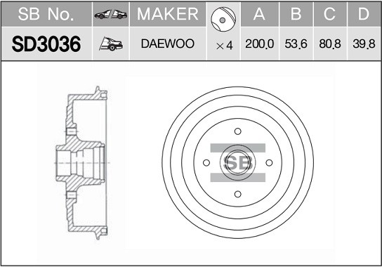 Барабан тормозной DAEWOO LANOS 05- со ступицей SD3036 SD3036 SANGSIN