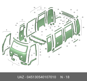Боковина кузова УАЗ-3962,452 правая узкая с заливной горловиной под окно (ОАО УА 045130540107010 UAZ UAZ
