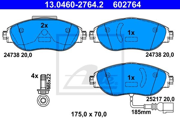 13.0460-2764.2 колодки дисковые передние!\ Seat Alhambra, VW Sharan 1.4/2.0TSi/2 13.0460-2764.2 ATE