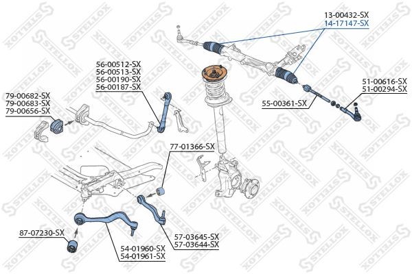 пыльник рейки рулевой!\ BMW E60/E65/X5 2.0i-6.0i/3.0D/4.5D 01> 14-17147-SX STELLOX