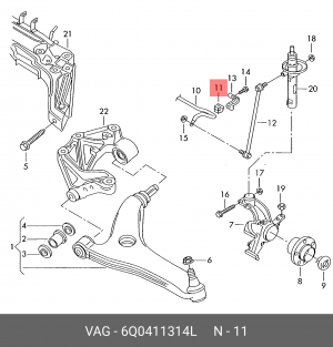 втулка стабилизатора переднего!\ Audi A2, VW Polo, Skoda Fabia all 00-05 6Q0 411 314 L VAG