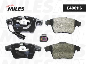 Колодки тормозные передние (с датчиком) (Смесь Low-Metallic) VOLKSWAGEN T5/MULTI E400116 MILES