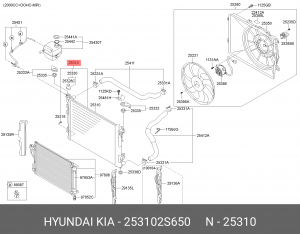 Радиатор HYUNDAI ix35 (09-) KIA Sportage (10-) (2.0-THETA2) АКПП OE 253102S650 HYUNDAI KIA