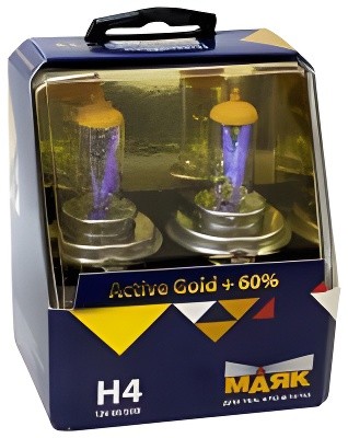 Лампа галогеновая H4 P43t Active Gold + 60% 12V цена за комплект 72420AG+60 MAYAK