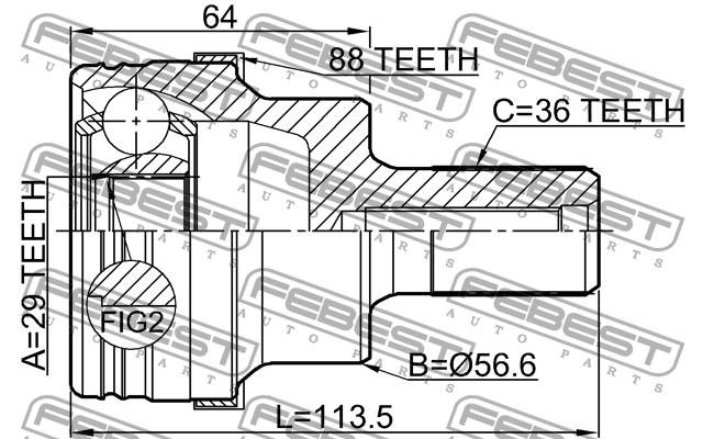 ШРУС наружный задний к-кт! 29x55.5x36\ Ford, Volvo 2110-KUGA88R FEBEST