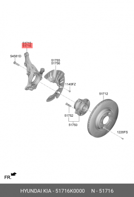 Кулак поворотный KIA Seltos (19-),Soul (19-) правый OE 51716K0000 HYUNDAI KIA