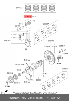 Поршень двигателя HYUNDAI HD65,72,78,County дв.D4DB d+0.00 OE 2341145700 HYUNDAI KIA