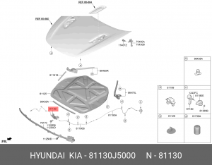 Замок капота KIA Stinger (17-) OE 81130J5000 HYUNDAI KIA