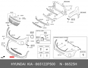 Бампер KIA Sorento (12-) передний (нижняя часть ) OE 865122P500 HYUNDAI KIA