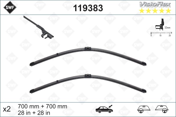 3 397 118 950 !щетки плоск. к-т\ 700/28' 2шт Ford Galaxy, Seat Alhambra, VW Shar 119383 SWF