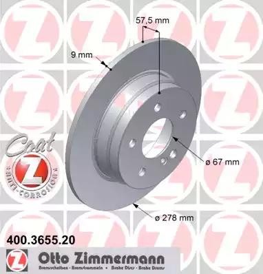 диск тормозной !задн. 278x9/58-5x112 \ MB W204/S204 1.8/2.1 07> 400.3655.20 ZIMMERMANN