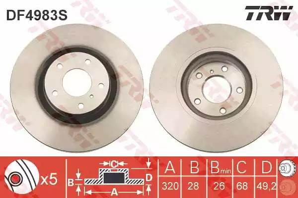 Диск тормозной передний INFINITI G, M, NISSAN MURANO (Z50, Z51) DF4983S DF4983S TRW