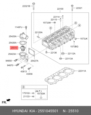 Термостат HYUNDAI HD65,72,County Н/О (82град.) OE 2551045501 HYUNDAI KIA