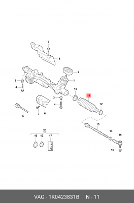 Пыльник VW Jetta (11-),Tiguan (16-) SKODA Superb (15-) тяги рулевой левой/правой 1K0 423 831 B VAG