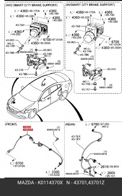 Mazda,Датчик ABS передний Rh K011-43-70X K011-43-70X MAZDA