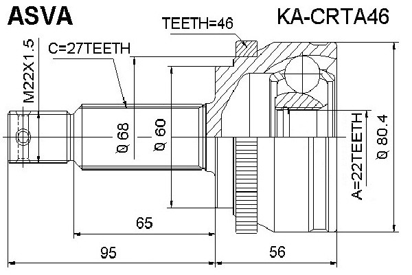 ШРУС НАРУЖНЫЙ 22x60x27 12 KACRTA46 KA-CRTA46 ASVA