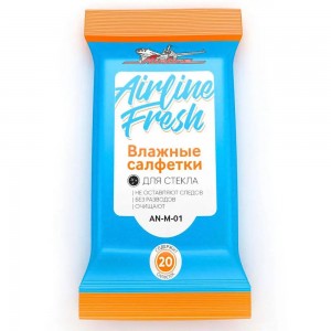 Салфетка влажная для очистки стекол 18х15см в мягкой упаковке 20шт. AIRLINE AN-M-01 AIRLINE