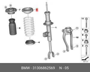 Изолирующ. прокладка пружины Вх ! \BMW 5' F07 GT, LCI, F10, F11, F18, G30, G31,  31 30 6 862 569 BMW