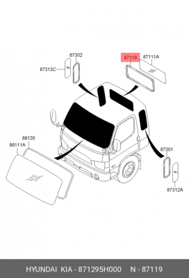 Уплотнитель стекла HYUNDAI HD65,72,78 заднего OE 871295H000 HYUNDAI KIA