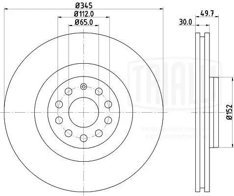 Диск торм. Audi A3 (03-)/VW Golf V (03-)/Golf VI (08-) перед. d=345 (DF 180129)  DF180129 TRIALLI