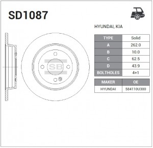 Диск тормозной HYUNDAI SOLARIS 10-/KIA RIO III 11- задний SD1087 SD1087 SANGSIN