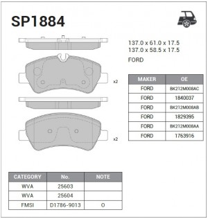 Колодки тормозные FORD Transit (14-) задние (4шт.) SANGSIN SP1884 SANGSIN