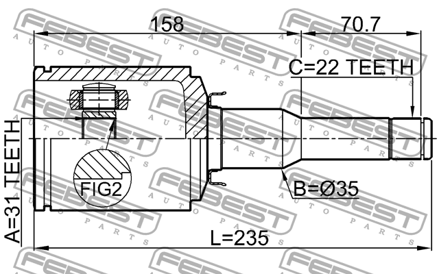 ШРУС внутренний CHEVROLET Cruze (J300) (АКПП) левый комплект FEBEST 1011-J300ATLH FEBEST