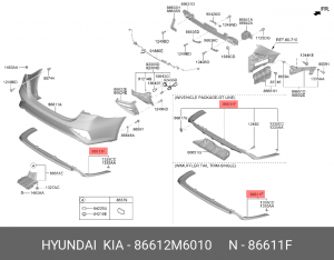 Накладка бампера KIA Cerato (18-) заднего (нижняя часть) OE 86612M6010 HYUNDAI KIA