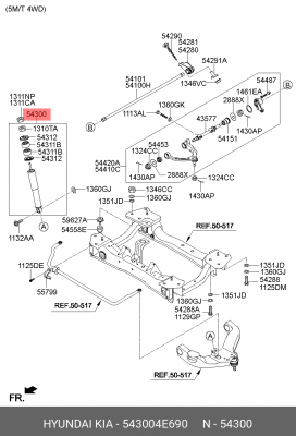 Амортизатор KIA Bongo 3 (08-) (2.5/2.9) (2WD) передний газовый OE 543004E690 HYUNDAI KIA