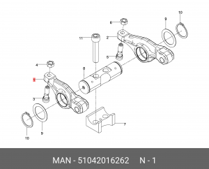 Ось рокеров в сборе двигателя 51042016262 MAN