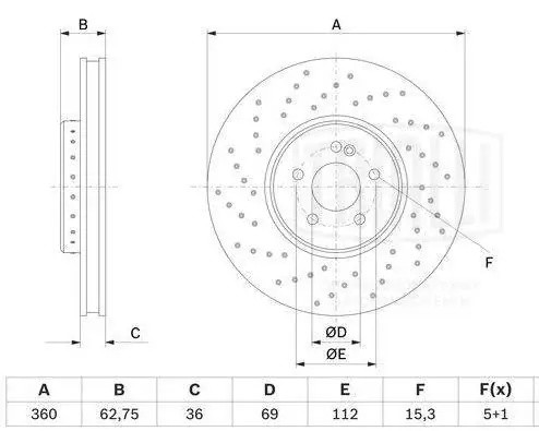 Диск торм. Mercedes E (W213) (16-)/GLC (X253) (15-) перед. d=360 (перф) (DF 1904 DF190433 TRIALLI