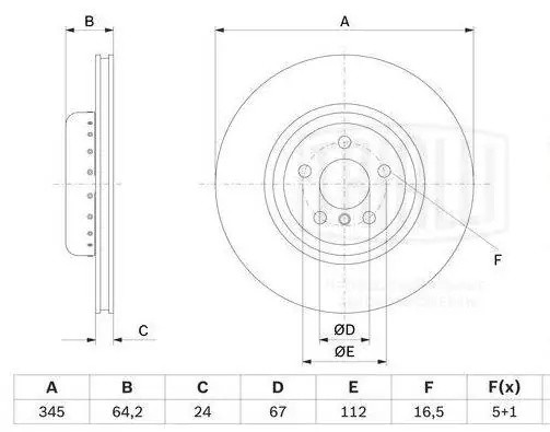 Диск торм. для а/м BMW 5 (G30) (16-)/X3 (G01) (17-)/X4 (G02) (18-) зад. d=345 (о DF190435 TRIALLI