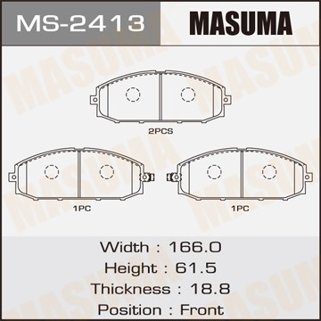 колодки дисковые передние! 166x19x61.3\ Nissan Patrol Y61 2.8TD/TDiC/3.0DTi 97> MS2413 MASUMA