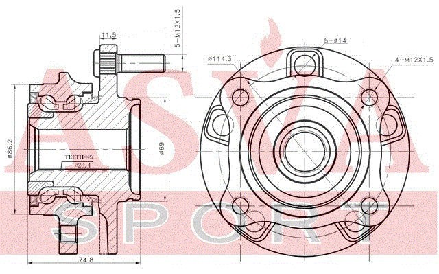 Ступица MITSUBISHI 3000 GT (91-) колеса переднего ASVA MTWH-CT9AF ASVA