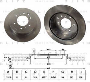 Диск тормозной задний вентилируемый MITSUBISHI Pajero 07- BS0381 BS0381 BLITZ