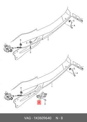 (8 ГР.), КРОНШТЕЙН ТРОСА СТОЯН. ТОРМОЗА 1K0609640 VAG