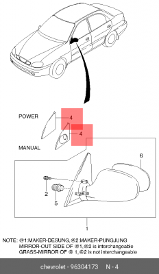ЗАГЛУШКА ЗЕРКАЛА ПРАВАЯ 96304173 GENERAL MOTORS