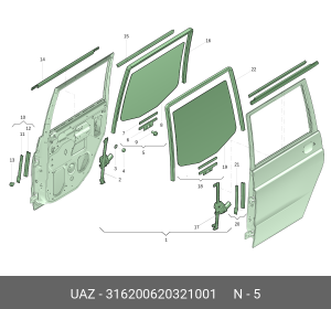 Стекло опускное УАЗ-3160,62,63 двери задней правое (ОАО УАЗ) 316200620321001 UAZ UAZ