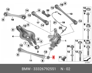 Сайлентблок BMW 1 (F20,F21),2 (F22),3 (F30,F31,F34),4 (F32,F33) рычага подвески  33 32 6 792 551 BMW