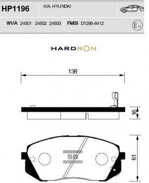 Колодки тормозные HYUNDAI ix35 (10-) KIA Carens (02-12),Sportage (04-10) пер (4ш HP1196 SANGSIN