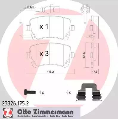 колодки дисковые !задн. 116x59x18 \ VW T5/Caravelle 2.0i/3.2i/1.9TDi/2.5T 03> 23326.175.2 ZIMMERMANN